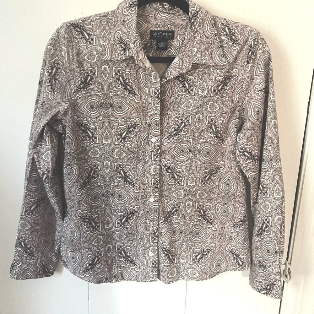 Ann Taylor Button-Down Paisley Blouse, size 10P